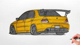 How to draw a MITSUBISHI LANCER EVOLUTION 8 2005 / drawing car / coloring lancer evo 9 2006 stance