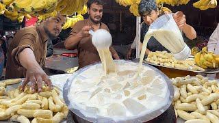 Crushed Ice Banana Milkshake  Roadside Street Drink Banana Juice Making | Street Food Processing