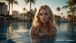 Title:[6 Vibes] Cute Blonde in Pool at Sunset! #Blonde #Pool #Sunset