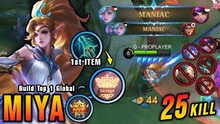 SAVAGE & MANIAC!! OP Miya with New Item Sky Piercer Auto SAVAGE!! - Build Top 1 Global Miya ~ MLBB