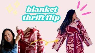 I made a Blanket Coat out of a Thrifted Wool Blanket | Sewing Vlog Hand sewn Blanket Stitch Coat