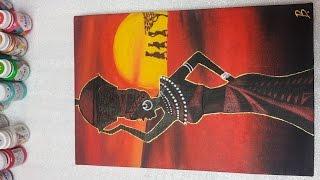 African girl on sunset / Acrylic painting - Homemade Illustration