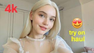 Chic & Sheer Try-On Haul in 4K | Micro Bikinis Transparent Lingerie & Mesh Dresses 2025