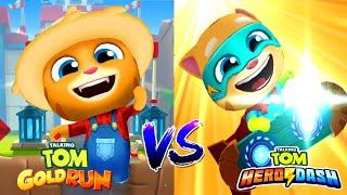 Talking Tom Gold Run VS Talking Tom Hero Dash Соревнование Фермер Джинджер VS Супер Джинджер