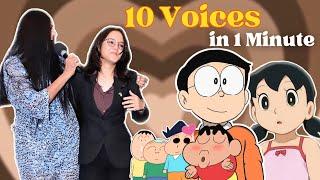 Voice Challenge10 Voices In 1 Minute with @parulbhatnagar2 || #shinchan #voiceacting