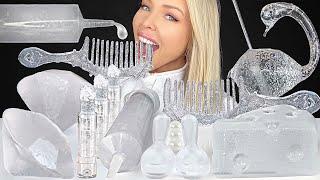 ASMR CLEAR FOODS* EDIBLE COMB, LAYERED JELLO, SYRINGE SHOOTER, ZERO SPRITE SWAN GLASS MUKBANG 먹방