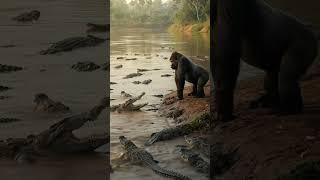 Amazing Gorilla Vs Crocodile above the river #wildlife #animls #anmals #animals