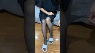 my black nylon feet in slippers