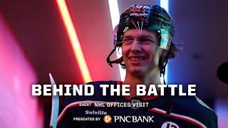 Kent Johnson Sees His Highlights on the BIG SCREEN at the NHL Offices | Behind the Battle Short