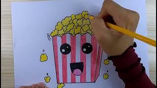 HOW TO DRAW & COLORING POPCORN (step by step)