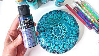 Easy Beginner Tutorial FolkArt Dragonfly Glaze | "Ocean Waves" Color Palette | Dot Art Mandala