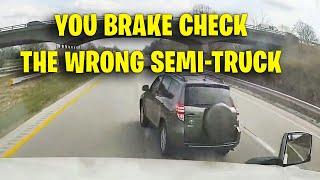 HE BRAKE CHECK THE WRONG TRUCK DRIVER | Idiots In Cars, Road Rage USA & Canada Driving Fails 2024