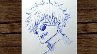 how to draw anime character (gojo) | anime sketching with blue ball pen