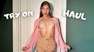 4K No Bra Try-On Haul: Transparent Fashion Trends 2024 | Dry vs Wet