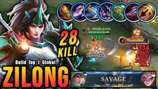 SAVAGE + 28 Kills!! Zilong Beast Mode Insane Attack Speed Build - Build Top 1 Global Zilong ~ MLBB