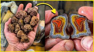 These Simple Rocks Have COLORFUL Bands Inside! [Cutting Agates]