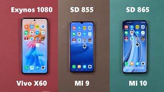 Exynos 1080 VS SD 855 VS SD 865 | Vivo X60 VS Mi 9 VS Mi 10 - SPEED COMPARISON