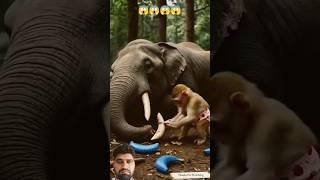 The mischievous monkey knocks out a wild elephant and saws off its ivory tusks.