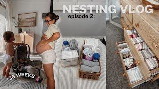 NESTING VLOG #2: baby's laundry + drawers, postpartum baskets, packing hospital bags, etc!