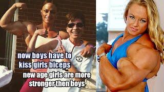 Female bodybuilding: men worship woman's biceps