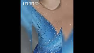 LIUHUO Figure Skating Dress Blue Stretchy Mesh Spandex Customized Support