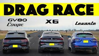 BMW X6 vs. Genesis GV80 Coupé vs. Maserati Levante, Drag-and-Roll-Rennen. Endet böse!