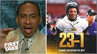 FIRST TAKE | "Lamar Jackson is Kryptonite to NFC" - Stephen A. is taking Ravens win over Eagles