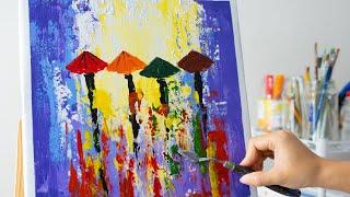 How to Paint Umbrellas with Palette Knife / Рисуем разноцветные зонтики масхитином