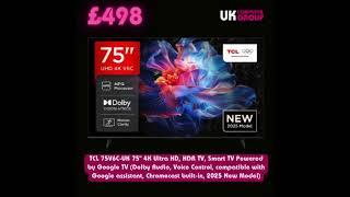 TCL 75V6C UK 75 4K Ultra HD, HDR TV, Smart TV Powered by Google TV Dolby Audio, Voice Control...