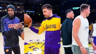 Luka Doncic Having Fun with Kevin Durant & Devin Booker before Game Lakers vs Suns