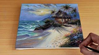 How to Draw a Sunset Seascape Easily /Acrylic Painting for Beginners/Step by Step