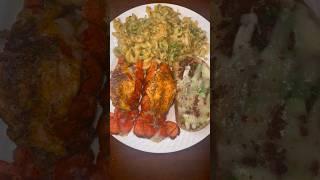 Twin Lobster tails, alongside/ creamy shrimp pasta! #lobster #shrimp #baconbits