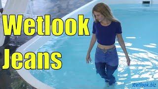 Wetlook Jeans | Wetlook girl in Jeans gets wet in pool | Wetlook Girl Jeans