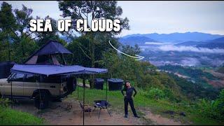 Solo RTT Car Camping with my Toyota LAND CRUISER | Rain Drops & Sea of Clouds!