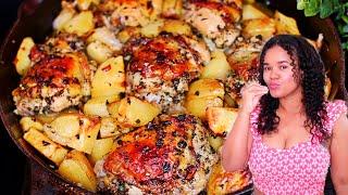 Easy Garlic Butter Roasted Chicken and Potatoes - One Pan Chicken Meal