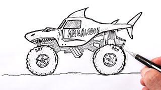 Как нарисовать Monster Truck Megalodon | Чертеж грузовика монстра Акулы