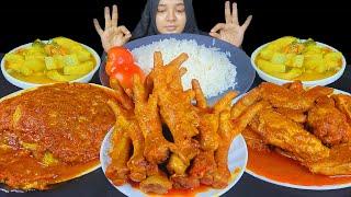 ASMR EATING SPICY CHICKEN WINGS CURRy, HUGE CHICKEN FISH CURRY, SPICY EGG OMELETTE CURRY *BIGBITES*