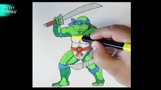 Как нарисовать Черепашку Ниндзя Леонардо, How to draw Ninja Turtles Leonardo