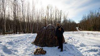 -39F Extreme Cold Camping In The Warmest Hot Tent - Trying A New Portable Coffee Machine