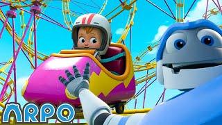 Backyard Roller Coaster | ARPO | Moonbug No Dialogue Comedy Cartoons for Kids