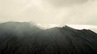 Agung volcano smoke eruption aerial footage