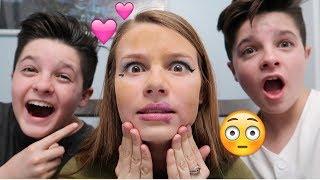DOING MY CRUSHES MAKEUP WITH MY TWIN! | Brock and Boston