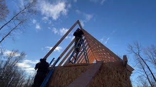 Setting Rafters on our Alaska Tiny Cabin #58