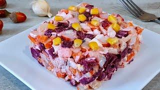 Самый быстрый и вкусный салат из крабовых палочек.Выручит и в праздник и на каждый день!!!....