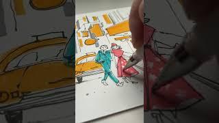 Dinner and a Show (postcard for a patron) #penandink #drawingvideos #drawingstyle #drawingprocess