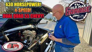 FIRST TEST DRIVE! 630hp BIG BLOCK DUAL QUAD TUNNEL RAM 55 CHEVY IS DANGEROUS!