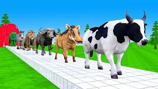 Paint & Animals Cow,Tiger,dinosaur,Lion,Elephant Fountain Crossing Transformation Animal Cartoon