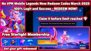 No VPN : Mobile Legends Redeem Codes March 2, 2025 - MLBB Diamond Codes + Free Starlight Card Legit