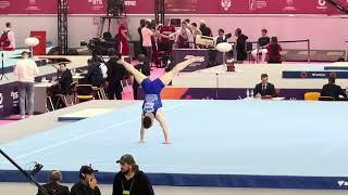 Dmitry Dubinin Performs Challenging Floor Routine with Some Errors