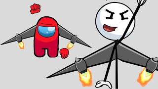 The Henry Stickman Gameplay - Among us Animation - Mini Red Helps Henry in action